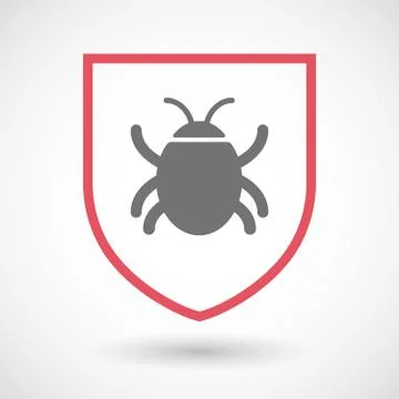 Isolated line art shield icon with a bug Illustrazione stock