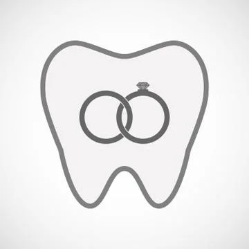 Isolated line art tooth icon with  two bonded wedding rings Stock Illustration