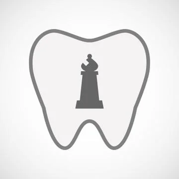 Isolated line art tooth icon with a bishop    chess figure Stock Illustration