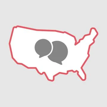 Isolated line art  USA map icon with  comic balloons Stock Illustration