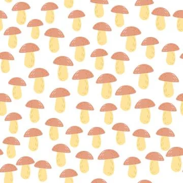 Isolated little mushrooms seamless pattern. Doodle forest elements in orange  스톡 일러스트