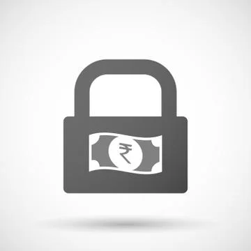 Isolated lock pad icon with  a rupee bank note icon 스톡 일러스트