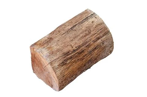 This isolated log shows the natural patterns and weathered surface of wood .. Stock Photos