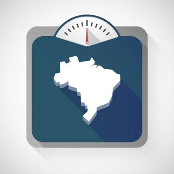 Isolated long shadow body weight scale with  a map of Brazil Illustrazione stock