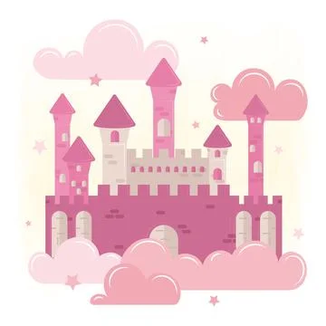 Isolated magical castle Clouds and stars Vector Stock Illustration