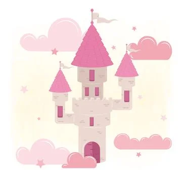 Isolated magical castle Clouds and stars Vector Stock Illustration