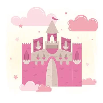 Isolated magical castle Clouds and stars Vector Stock Illustration