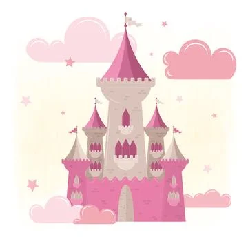Isolated magical castle Clouds and stars Vector Stock Illustration