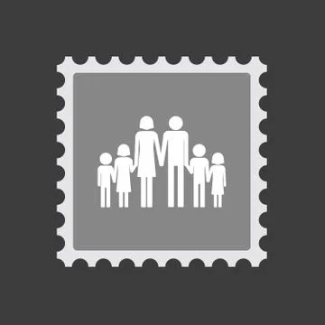 Isolated mail stamp icon with a large family  pictogram Ilustração Stock