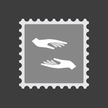 Isolated mail stamp icon with  two hands giving and receiving  or protecting Stock Illustration