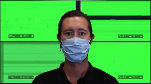Isolated Man Green Screen Multiscreen Monitors TV Static Video stock 141579477