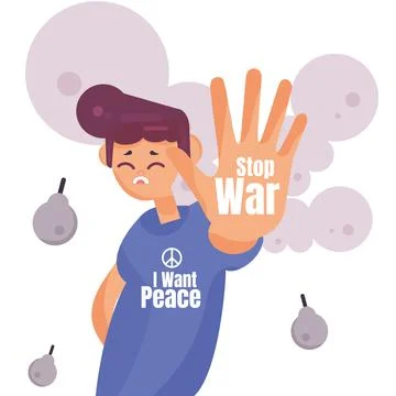 Isolated man protesting showing his hand Stop war concept Vector Stock Illustration