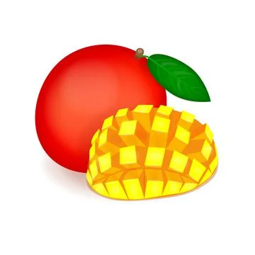 Isolated mango on white background with clipping path mango fruits sliced and Stock Illustration