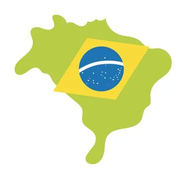 Isolated map of Brazil with its flag Vector Stock Illustration