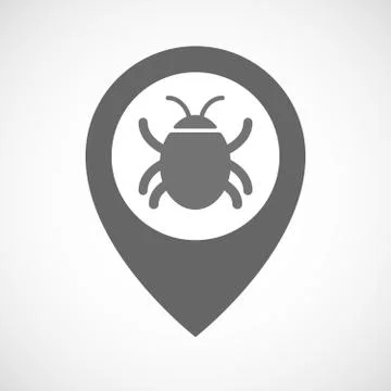 Isolated map marker with a bug Stock Illustration