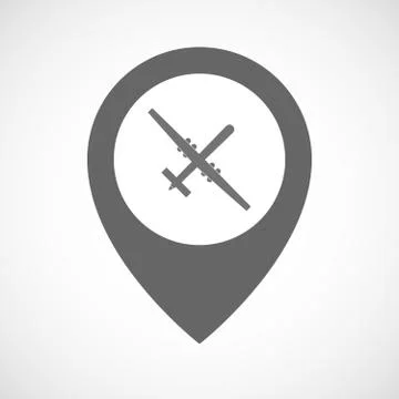 Isolated map marker with a war drone Stock Illustration