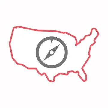 Isolated map of USA with a compass Stock Illustration