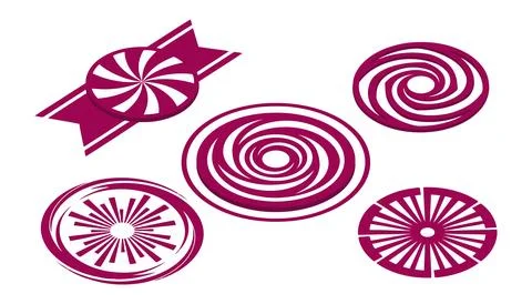 Isolated marbled and spiral candy patterns set Vector Ilustração Stock