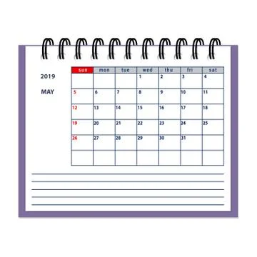 Isolated May page 2019 planner calendar Stock Illustration