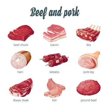 Isolated meat products. Stock Illustration