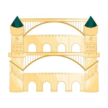 Isolated medieval bridge building Ilustración de archivo