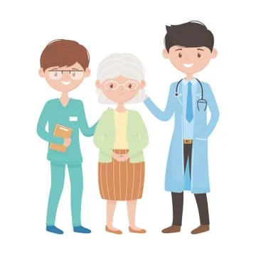Isolated men doctors and old woman vector design Illustrazione stock