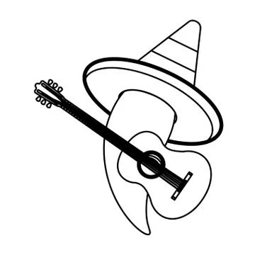 Isolated mexican chilli with hat and guitar vector design Stock Illustration