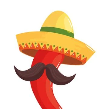 Isolated mexican chilli hat and mustache vector design Stock Illustration