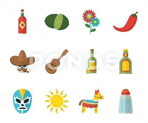 Mexican culture icons Royalty Free Vector Image