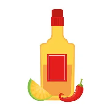 Isolated mexican tequila bottle chilli and lemon vector design Stock Illustration