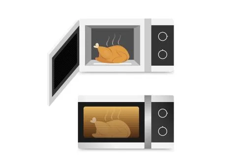 Isolated Microwave oven with chicken , vector Stock Illustration