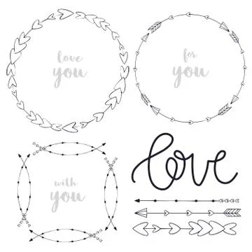Isolated minimalistic frames. Collection with round decorations. Hand drawn f Stock Illustration