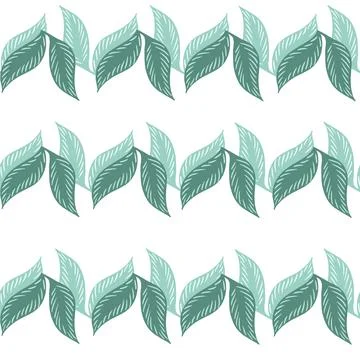 Isolated minimalistic seamless pattern with blue colored leaves shapes. White Illustrazione stock
