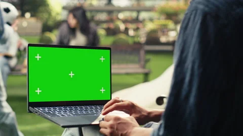 Isolated mockup chroma key shown on laptop as student uses trackpad Stock Footage 340802015