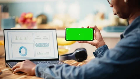 Isolated mockup on mobile phone screen used at home in kitchen Stock Footage 344247880