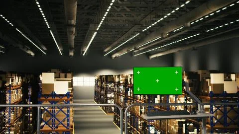 Isolated mockup screen in empty fulfillment center warehouse Fotos Stock