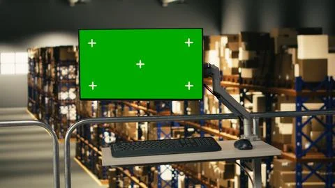 Isolated mockup screen in empty fulfillment center warehouse Stock Photos