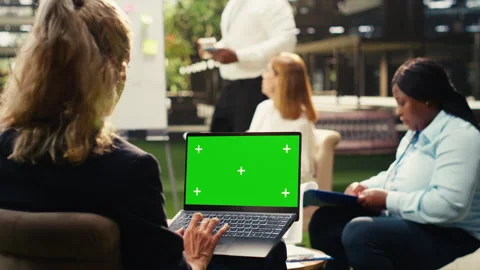 Isolated mockup screen replacement on laptop device with blank screen Video stock 338384651