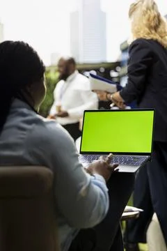 Isolated mockup screen replacement on laptop device with blank screen Stock Photos