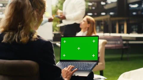 Isolated mockup screen replacement on laptop device with blank screen Stock Photos