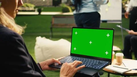 Isolated mockup screen replacement on laptop device with blank screen Stock Photos