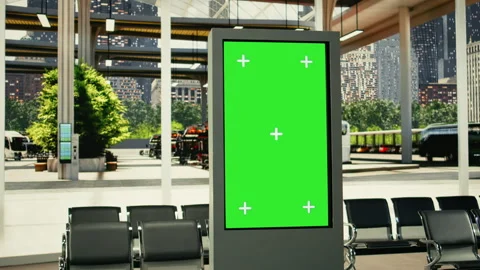 Isolated mockup TV in empty city coach station with travel timetable information Stock Footage 334720714