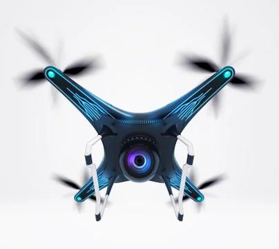 Isolated modern camera drone in flight Stock Illustration