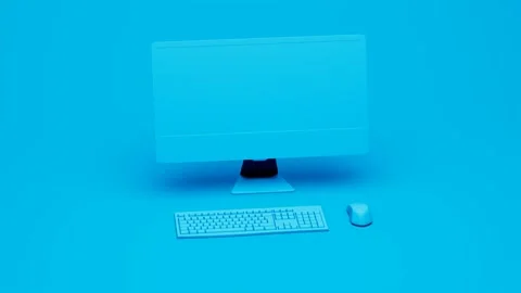 Isolated modern computer on blue background build with keyboard and mouse. Stock Footage 201173638