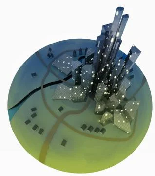 Isolated modern development island city with lighted windows illustration 스톡 일러스트