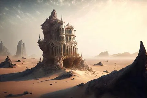 An Isolated Monastery In A Desert Stock Illustration