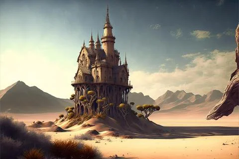 An Isolated Monastery In A Desert Stock Illustration