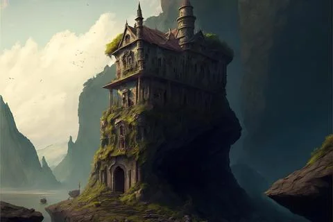 An Isolated Monastery On A Volcano Stock Illustration