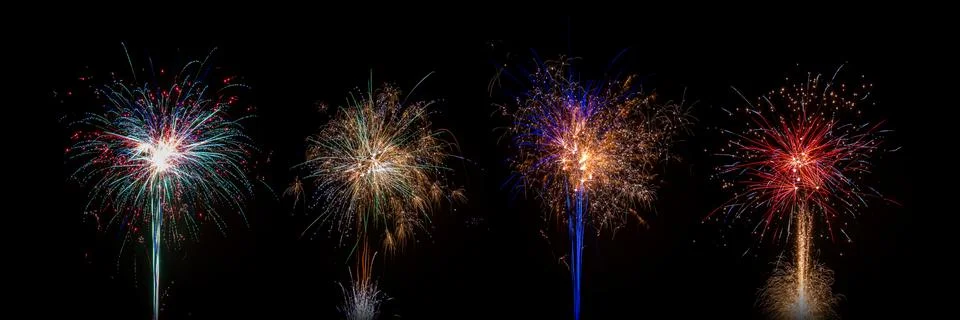 Isolated multi colored event firework at night Stock Photos