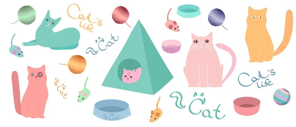 Isolated multicolored cats Stock Illustration